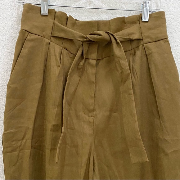 EXPRESS Dark Khaki Super High Rise Linen-Blend Paperbag Ankle Pant Size M - Picture 5 of 13
